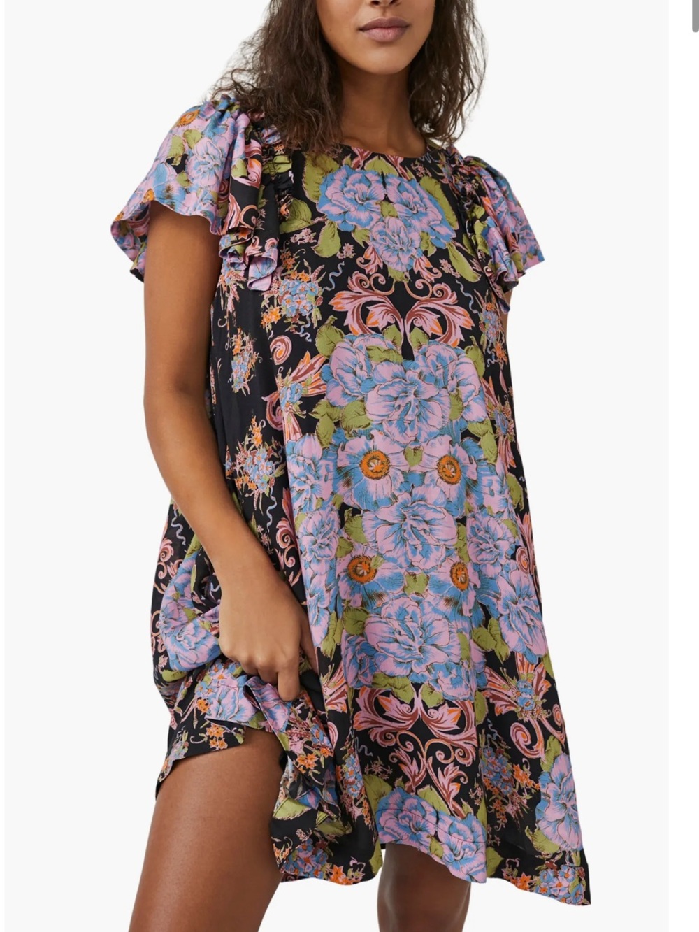 Free People Yara Mini Dress - Black with Lavender & Pink